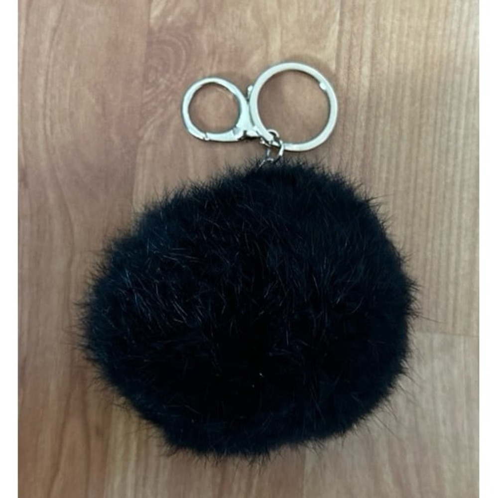 Black Faux Fur Pom Pom Keychain: Soft Bag Charm for Her